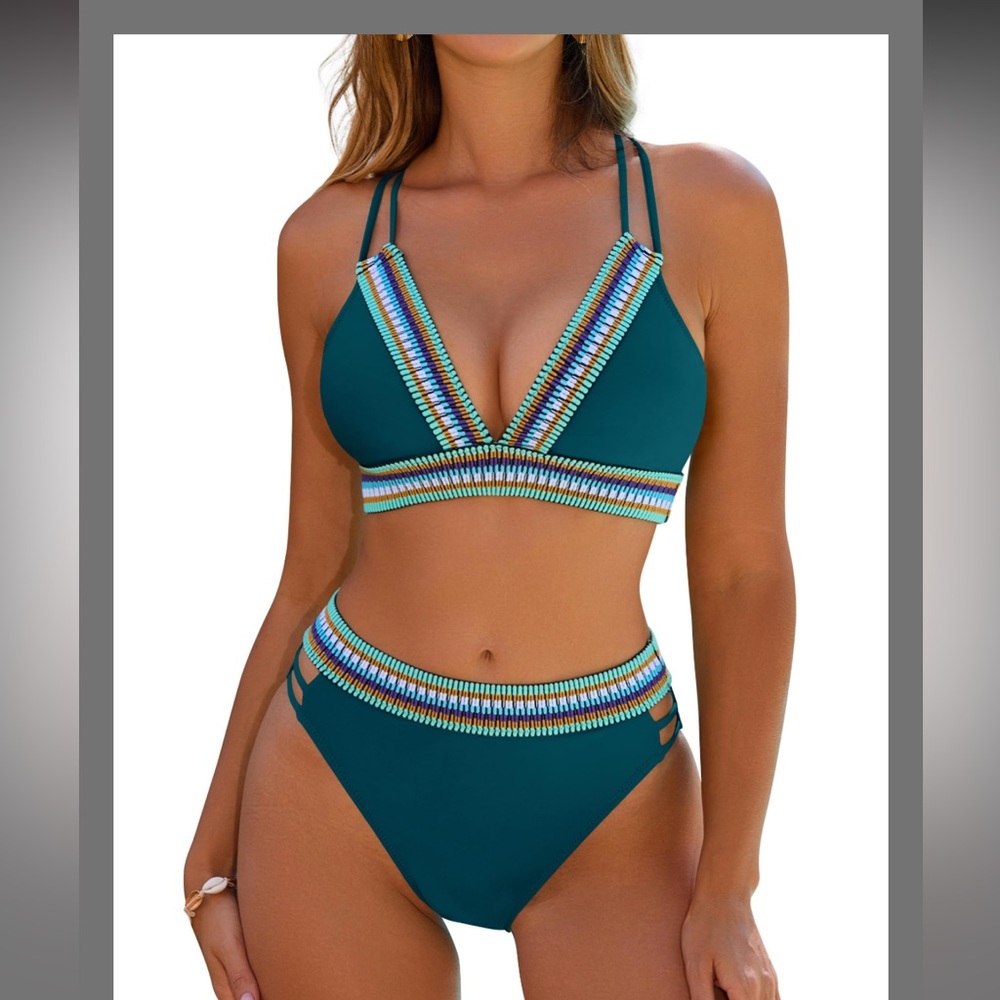 Blooming Jelly Womens High Waisted Bikini Sets Color Block Swimsuit Crisscross